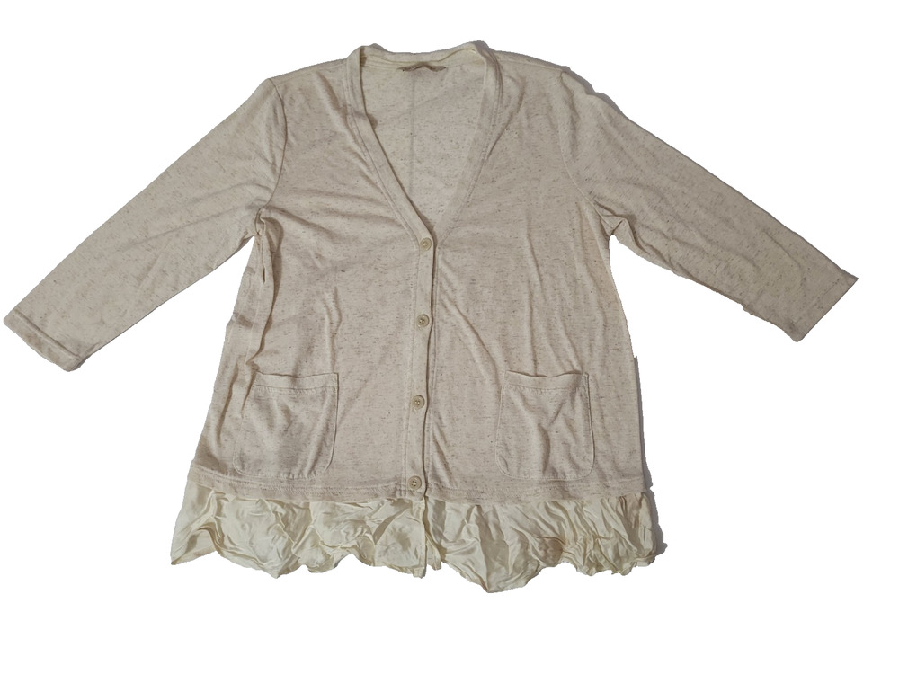 Soft Surroundings Womens Beige Ruffle Hem Cardigan Button Front Pockets Boho